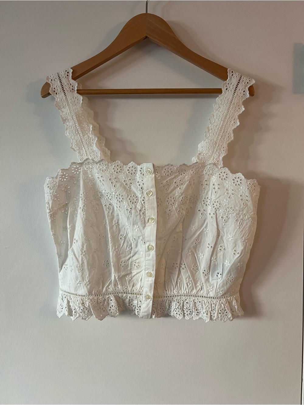 GAP x Doen White Eyelet Lace Button-Front Crop Top